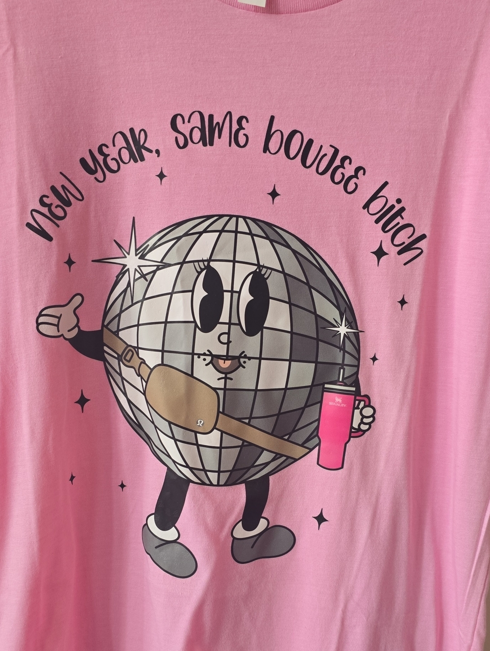Bella Canvas Pink Short-Sleeve Tee with Disco Ball Character Graphic